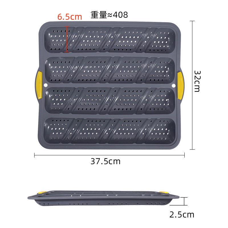 New 4-slot baguette mold 4-slot non-stick baking silicone baking dish bread oven cake mold with frame