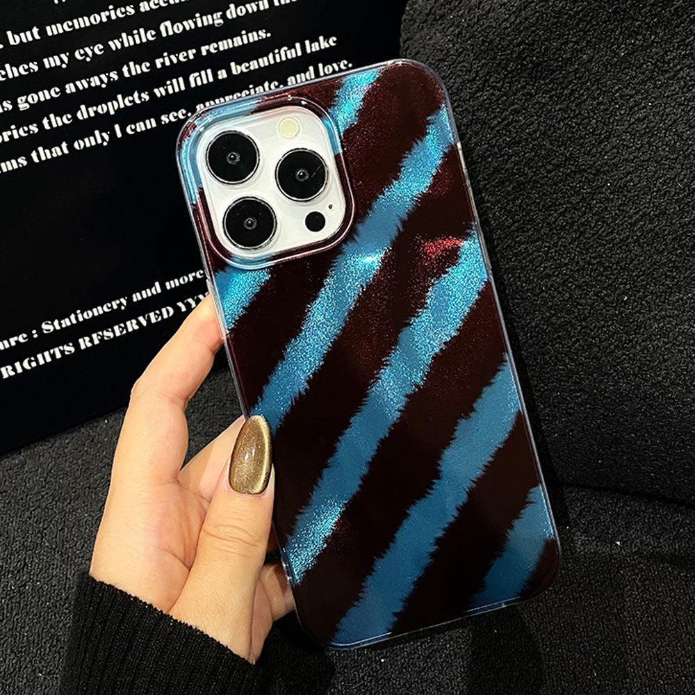 Ins style gradient tin foil case for apple 17 pro, brown striped iphone 16 protective cover for women
