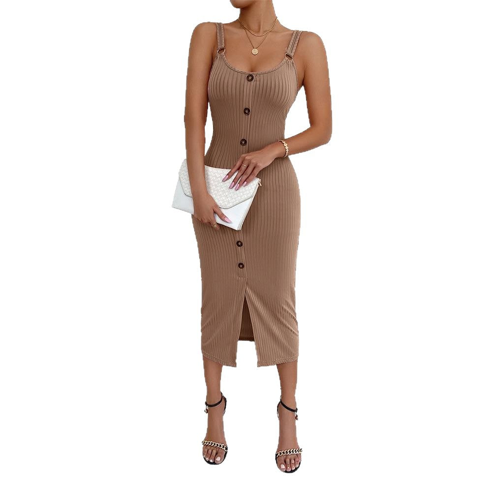 2025 summer european and american amazon independent station suspender dress silmsexyknitting slit one step skirt