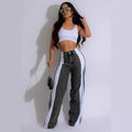 summer fashion patchwork three-stripe wide-leg denim pants - new women's casual high-waisted stretch straight-leg trousers
