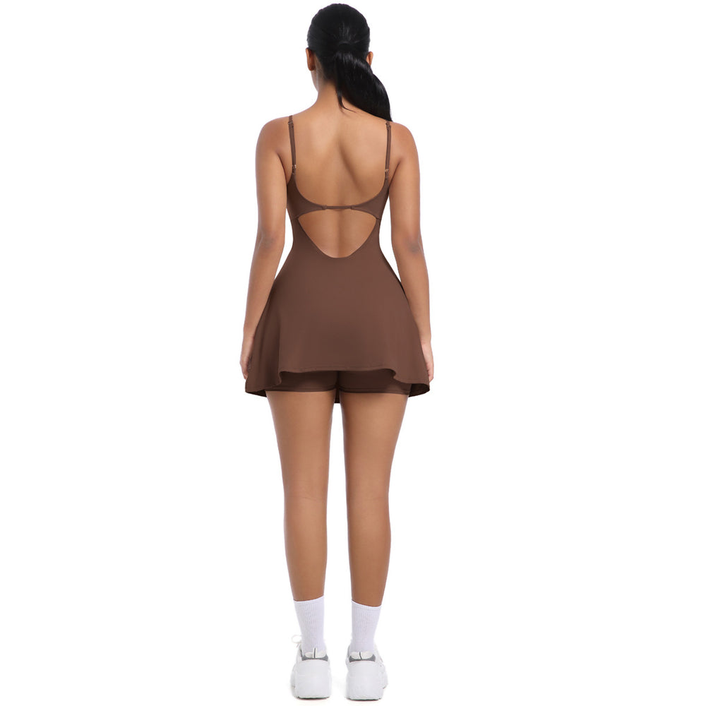 Fashion tape bottom sports dress with breast pad breathable outdoor golf beautiful back sling yoga tennis skirt for women