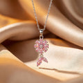 8430 pink zirconia flower steel necklace