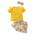 hot-selling summer ribbed, skin-friendly girls' floral print pants and top set. available in multiple colors. 100% cotton