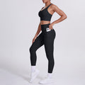 New arrival cross beautiful back cloud sense tight yoga suit suit women's high waist hip pocket sports fitness suit two-piece set