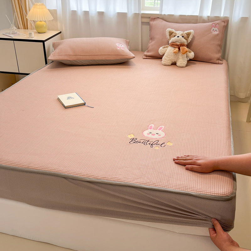 Summer Class A Waffle Cartoon Embroidered Mat Skin-friendly Sleeping Naked Ice Silk Mat Mattress Air Conditioning Soft Mat Cross-border