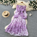 French chic tie-waist floral print dress - women's elegant one-shoulder long sleeve maxi dress