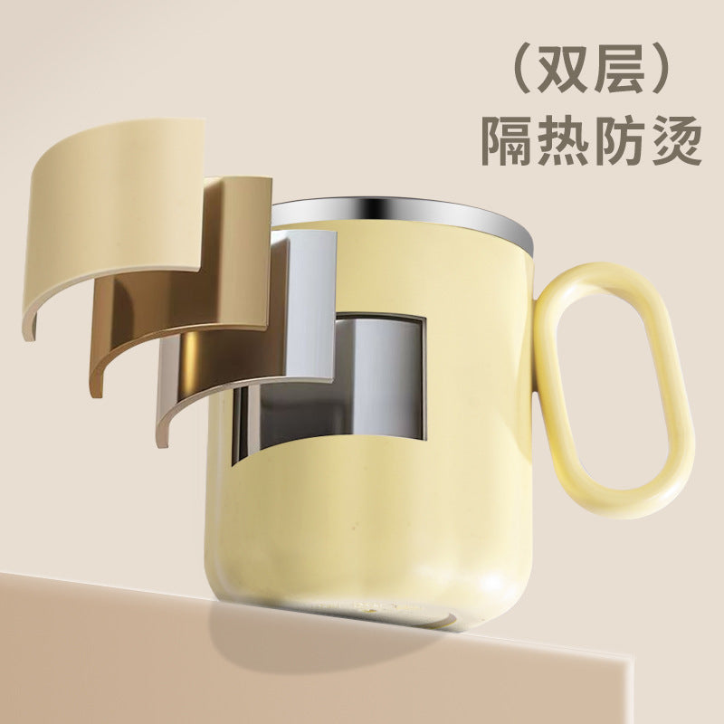 304 stainless steel water cup with lid, double-walled insulated, leak-proof office tea cup, promotional gift, rinse cup