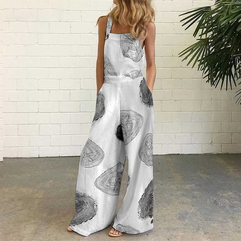 Independent station fashion  new  four-color polka dot wide-leg pants pants digital printing backless jumpsuit