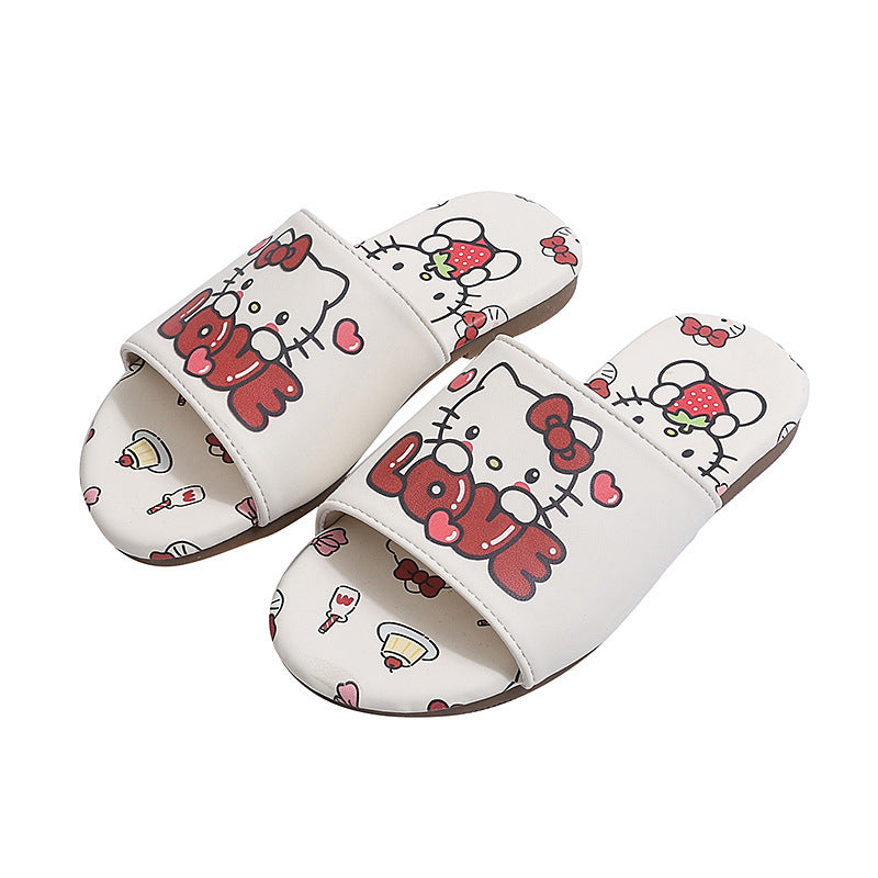 Vancahao slippers  summer new girls' fashion cartoon cat sandals & slides - big kids' indoor/outdoor flip-flops