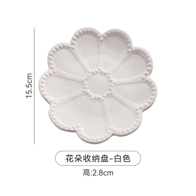 Ins creative floral desktop jewelry organizer ceramic tray - unique embossed entryway display & storage ornament