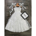 European and american cross-border women's summer elegant romantic mesh embroidered fabric tie-waist a-line midi dress