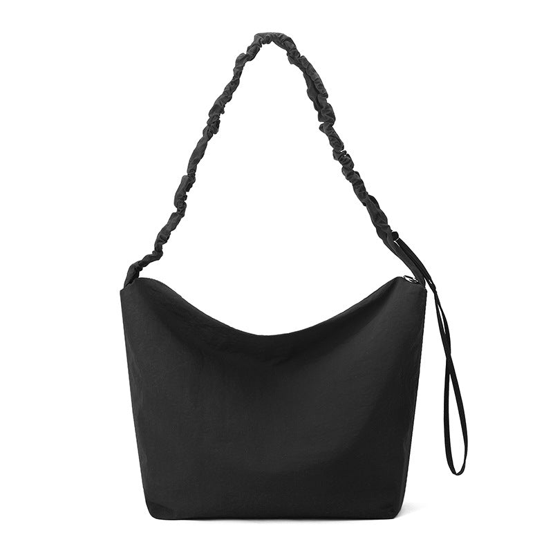 Cloud pleated drawstring shoulder strap bucket bag female solid color simple lazy wind shoulder bag slack niche messenger bag
