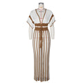 Amazon source goods: new summer european and american style women's sexy v-neck hollow-out striped knitted maxi dress set