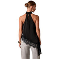 European and american summer new satin patchwork lace tank top halter sleeveless mandarin collar new off-the-shoulder irregular top