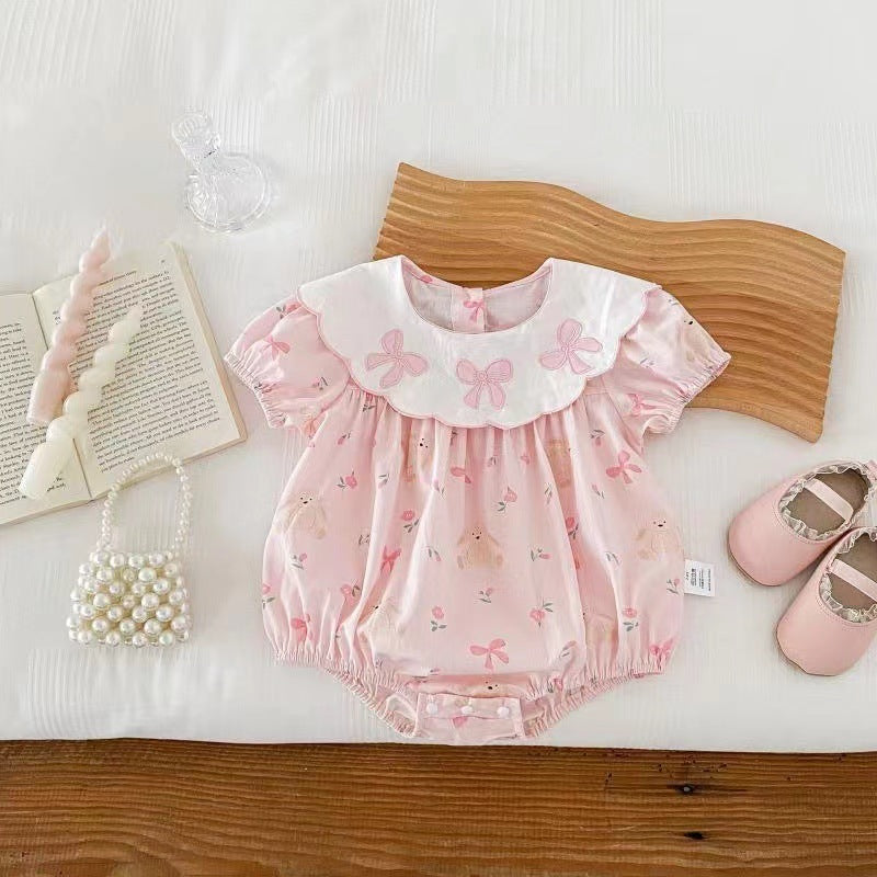 Newborn baby summer romper  - korean style short sleeve bodysuit - cute newborn outfit