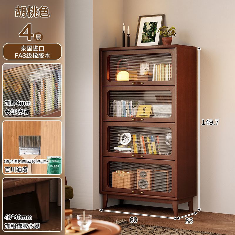 Solid wood bookcase dustproof with glass door bookshelf storage rack floor-standing for home storage cabinet living room bookcase medieval style