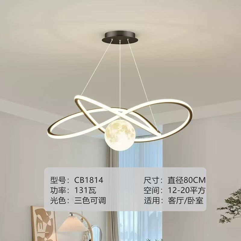 Bedroom chandelier simple creative geometric ring moon children's room light Nordic Internet celebrity intelligent restaurant bar lighting