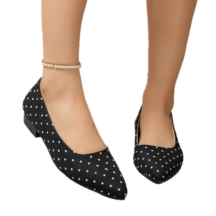 Exportplus size thick heel pointed toe flats spring & fallnew arrivalcasualfashionflats polka dot tweed styleflats
