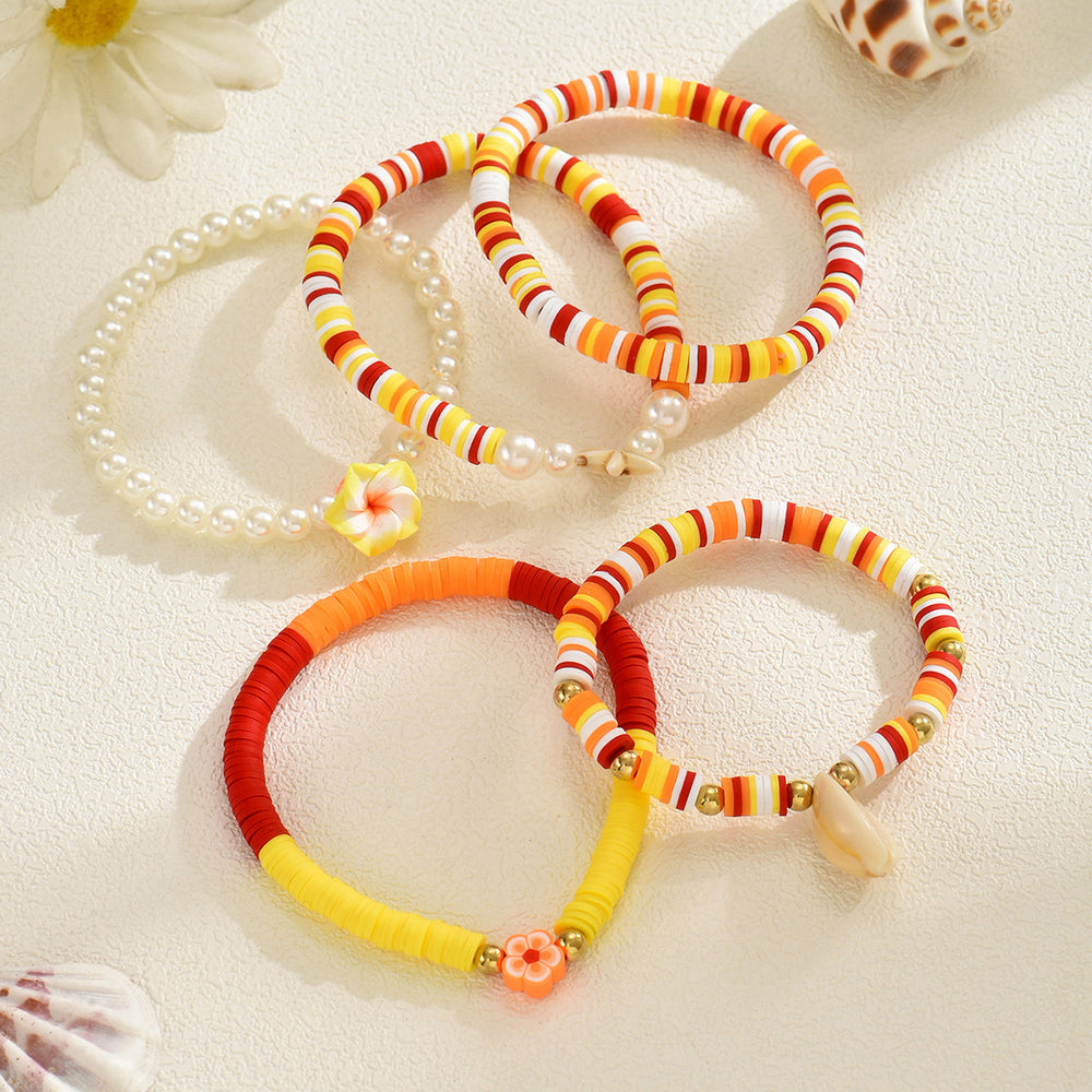 Wholesale colorful polymer clay bracelet set - european & american style, ocean-inspired seashell design, bohemian starfish & conch bracelets for women