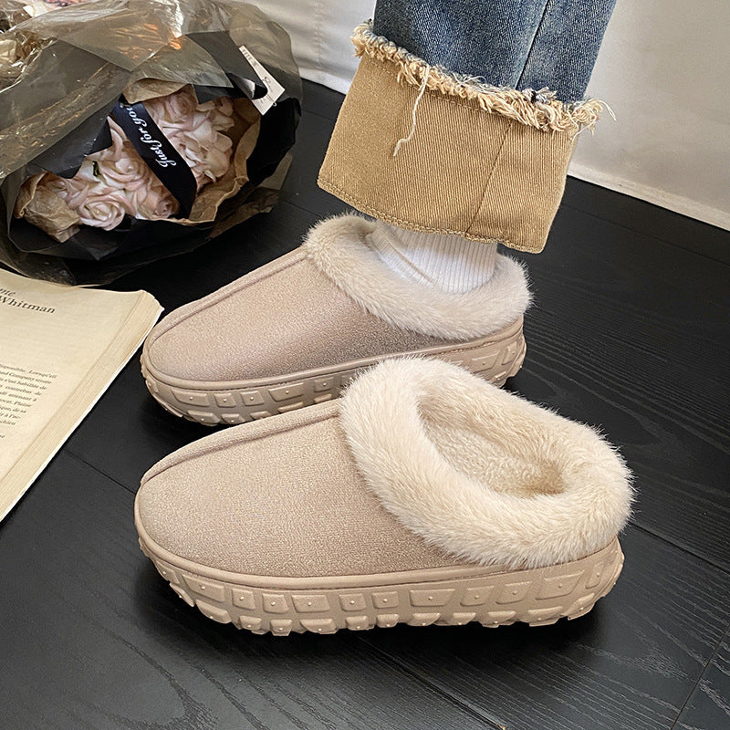 Women's warm cotton slippers - 2024 autumn/winter trendy indoor home thick-soled non-slip fleece-lined warm snow boots
