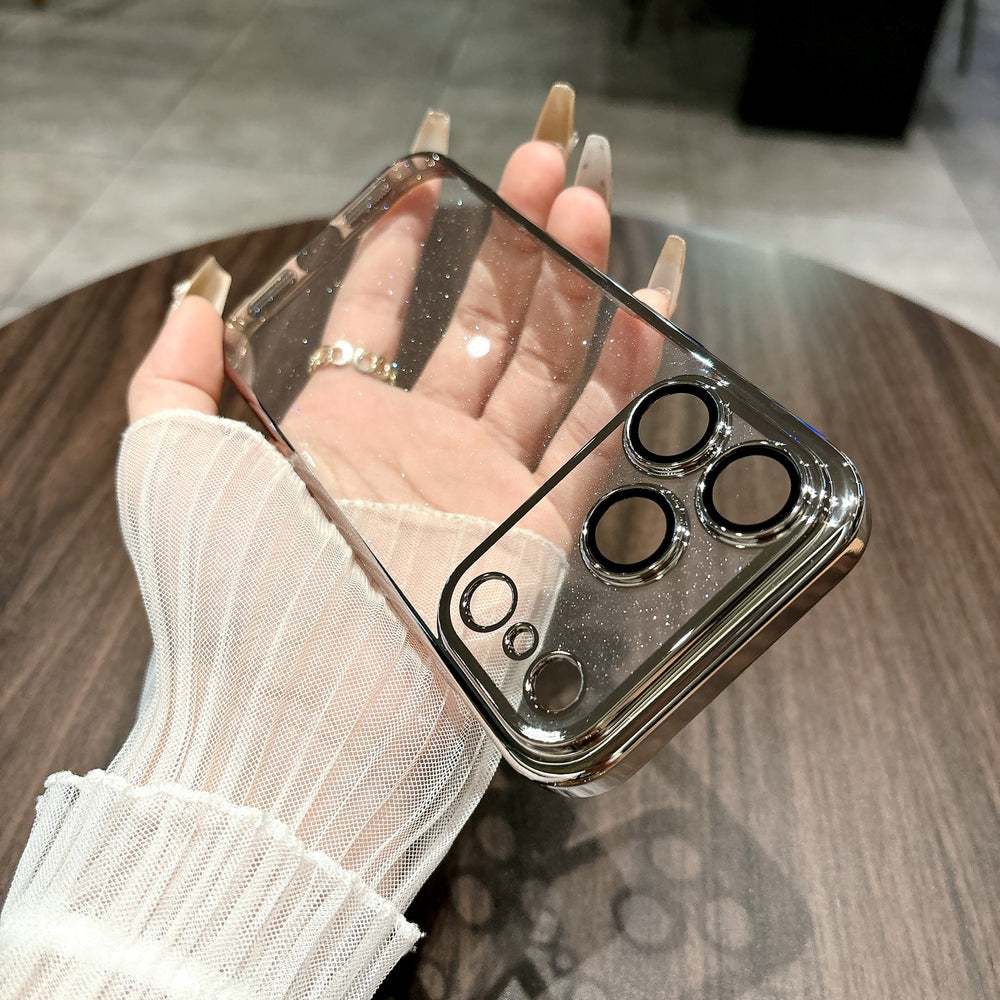 Suitable for iphone16promax starry sky glitter phone case apple 17 electroplated pc lens film all-inclusive protective cover