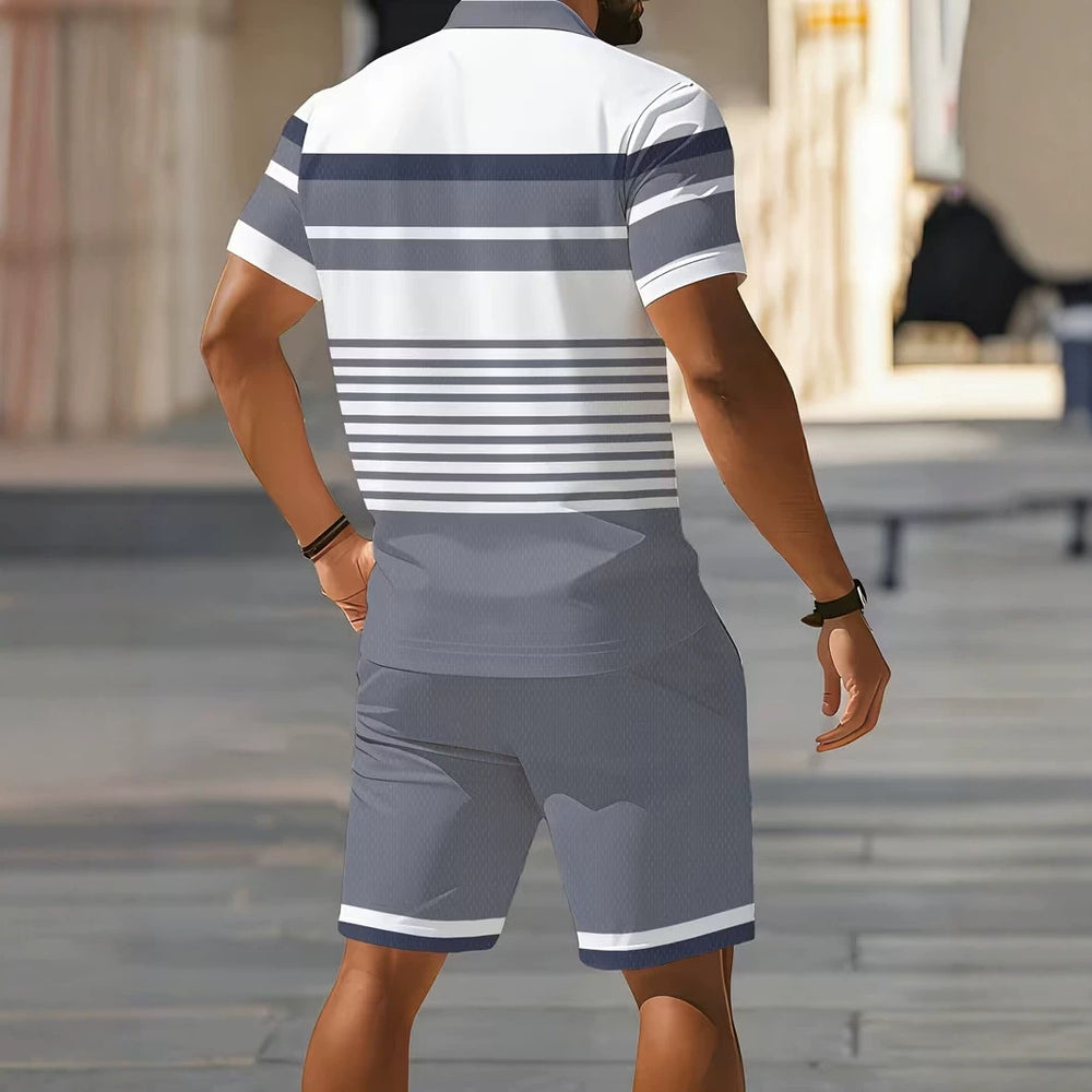 hot-selling men's polo shirt set, new summer two-piece casual short-sleeve and shorts set, dropshipping available