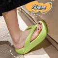 Flip-flops women's summer fashionoutwear2026new arrivalthick sole stepping on shit pure color seaside beach flip-flops summer