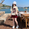 Girls' summer outfit  new style: trendy and cool summer clothes for mid-to-large children - strawberry girl t-shirt and skirt pants two-piece set