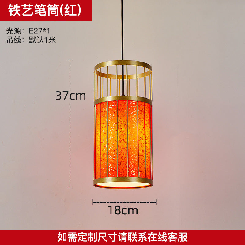 Chinese-style national tide chandelier Chinese-style round lantern lantern fixture Hot pot restaurant restaurant restaurant box booth with spotlight