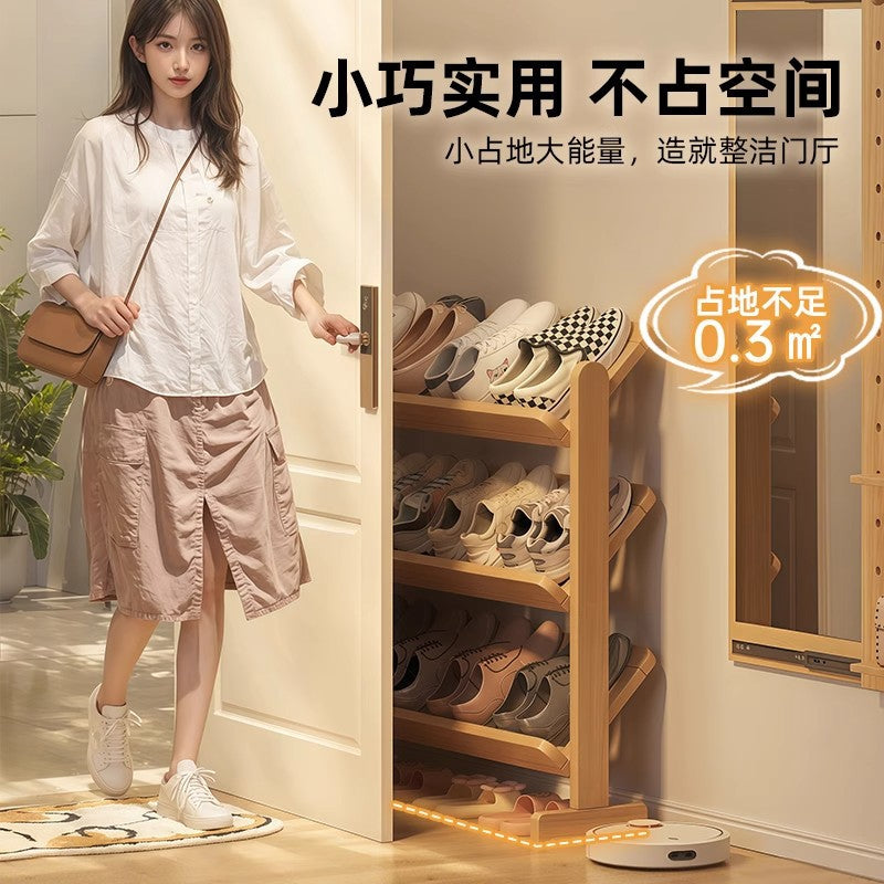 Solid wood shoe rack Multi-layer household door Entry door Small narrow rental good indoor small shelf Folding shelf