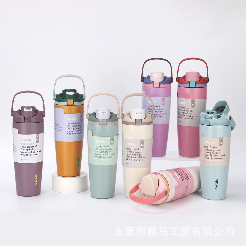 New arrival high-looking owala fruit cup outdoor portable satchel car cup 304 stainless steel straw thermos cup