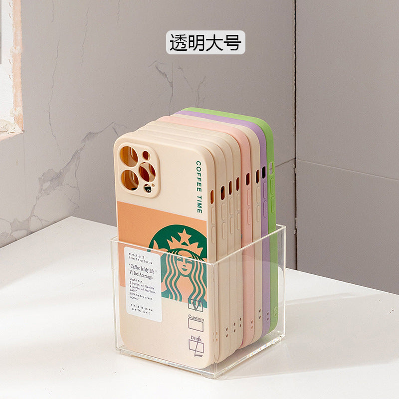 Desktop mobile phone case, sticky note transparent storage box, plastic large-capacity data cable, earphone mini wall-mounted storage box.