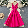 Accessible luxury socialiteclassy sense of heavy industry diamond-encrusted v neck suspender waist dress female french large swing fluffy dress