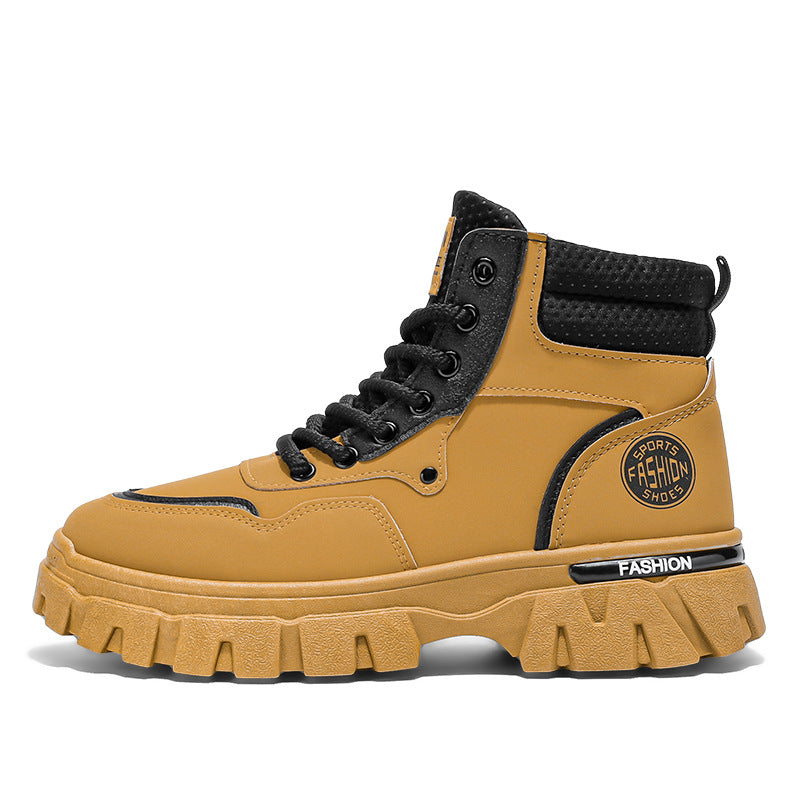 2025 autumn/winter men's high-top martin boots - chunky sole, height increasing, waterproof, versatile, trendy work boots - live stream short boots