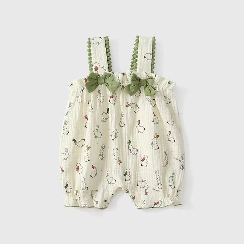 Newborn baby summer clothes - lightweight, breathable romper - baby's first month & 100-day celebration - princess style bodysuit - snap-crotch romper