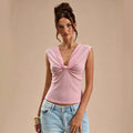 women's summer high-end v-neck twist sleeveless top - textured, slim-fit, and elegant t-shirt