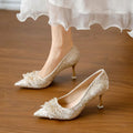 French-style pointed-toe pumps for women, 2026 rhinestone floral engagement, bridal, and bridesmaid shoes, stiletto high heels