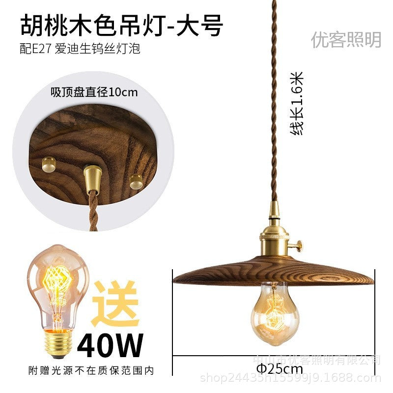 ins Nordic black walnut nostalgic lighting, bedroom bedside lamp, bar brass dining room lamp, wabi sandy chandelier