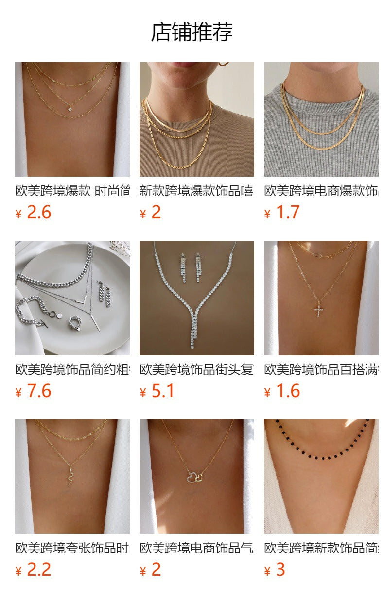 Sweater necklace wholesale european and american cross-border autumn and winter jewelry for women gold-plated thick lines socialite street style fashion stacked neck chain