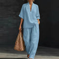 cross-border spring women's casual comfort linen two-piece set