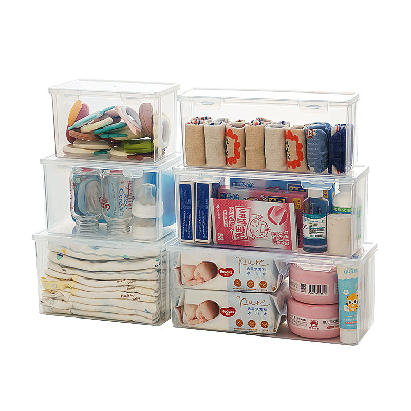 Toothpaste bottle storage box with lid Plastic baby toy box with lid Transparent flip rectangular storage box