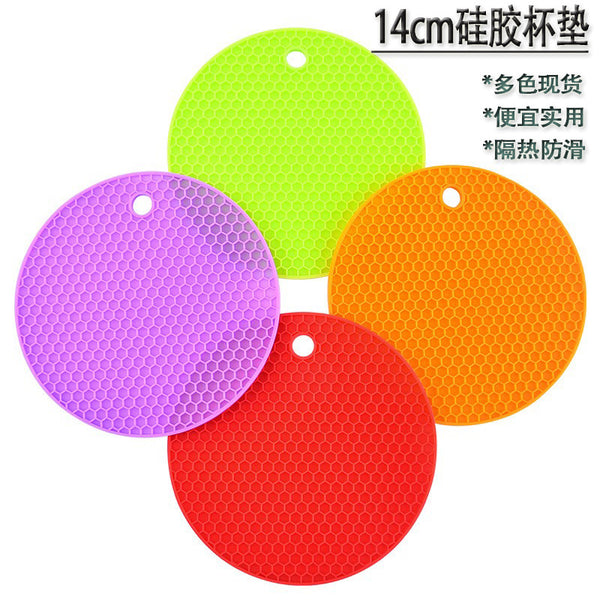 Mini round silicone honeycomb mat 14cm thermal insulation coaster anti-high temperature bowl mat household kitchen utensils coffee mat