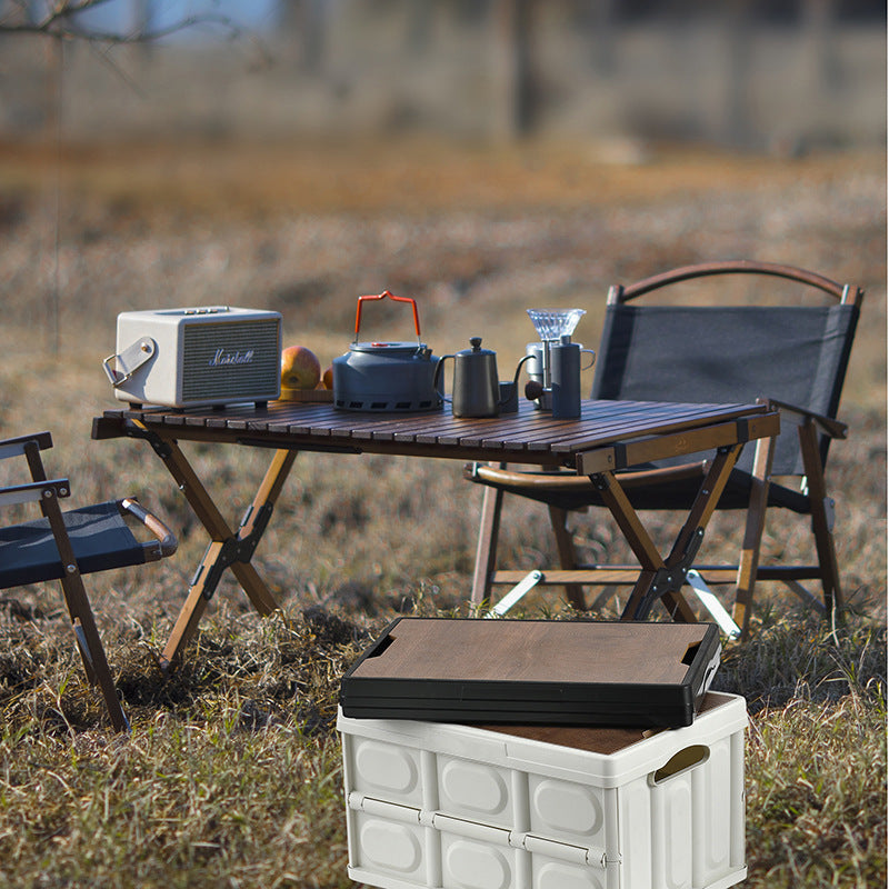 Multifunctional folding camping box Portable car food box Outdoor camping suitcase Multi-layer wooden cover folding box