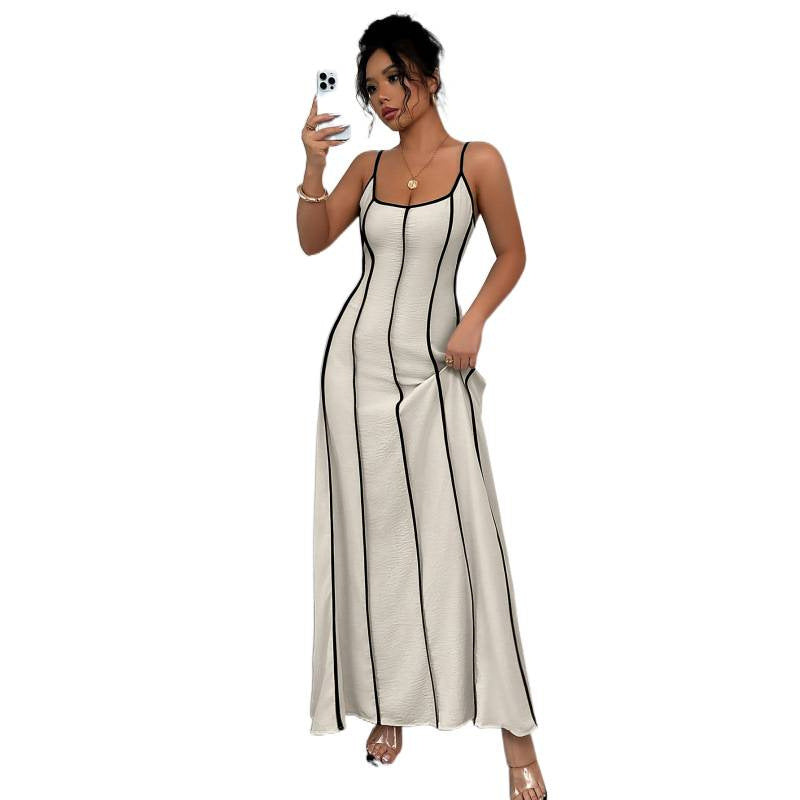 Aliexpress 1688 independent station women's thin shoulder strap backless color matching suspender dress