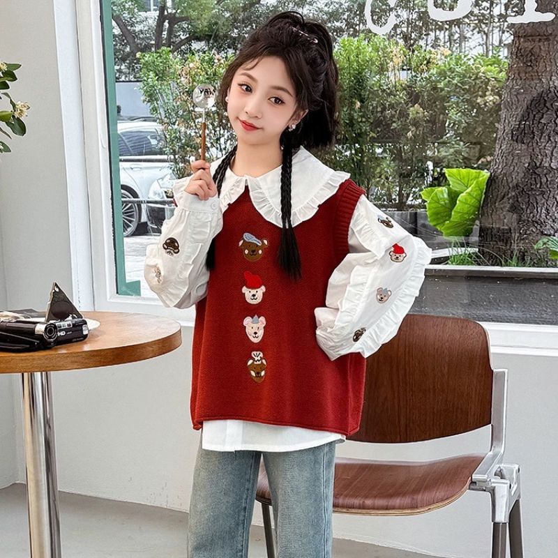 Girls' spring/autumn casual new style base layer top, stylish middle and young children's girl's shirt, kids' spring/autumn korean style fashionable inner layer