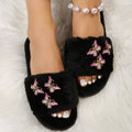 export plus size 2024 autumn/winter fuzzy slippers - fashionable butterfly design, round toe, flat cotton slippers