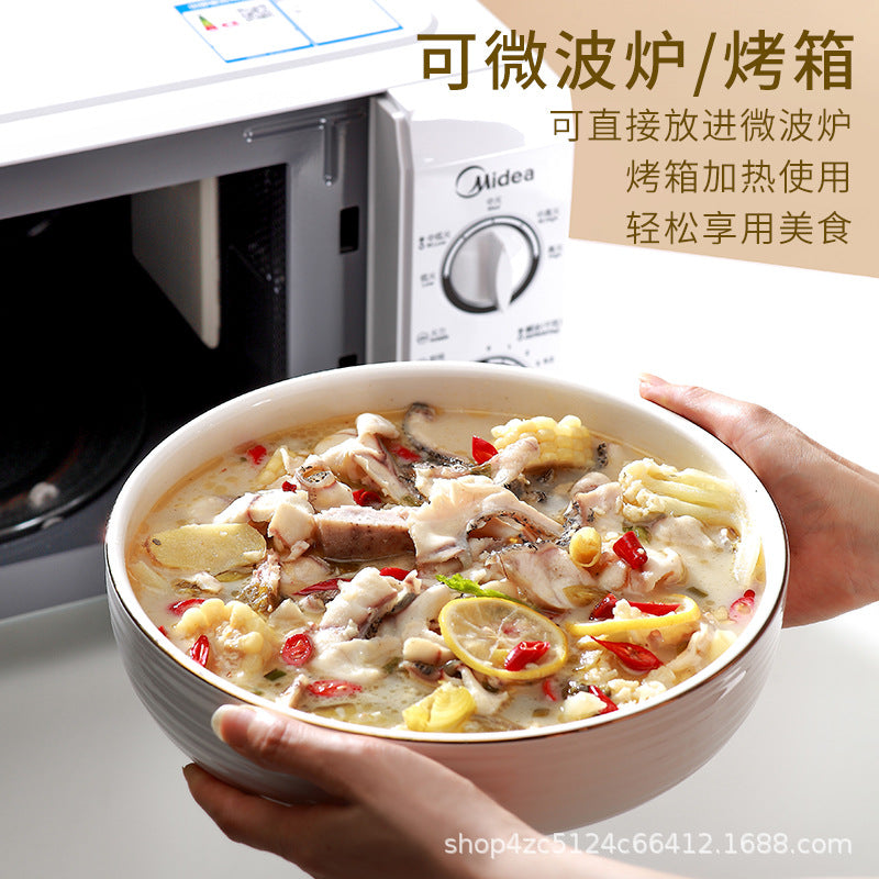 Wholesale for home large soup bowl extra large gold rim pickled fish large bowl ceramic large bowl boiled fish bowl large soup bowl