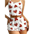 European and american export hot-selling ribbed knit heart print sweet cami and shorts two-piece set lingerie sleepwear