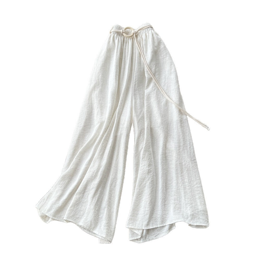 Retrowork clothing style high waistcasualloose pants women's summerlooseslimming lookdrapedtie backcasualpants relaxation