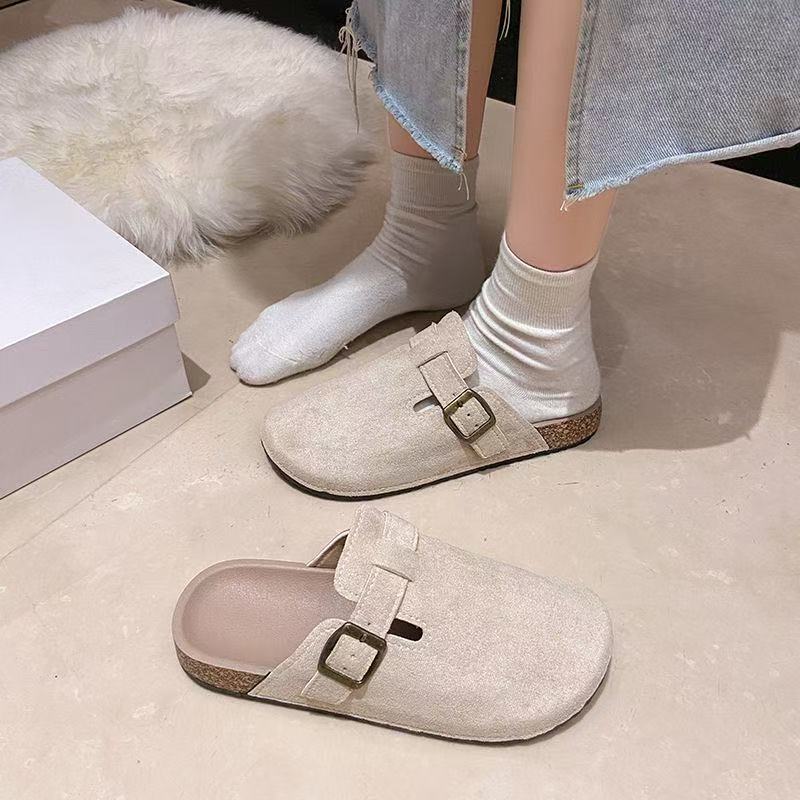 New arrival lazy shoes birkenstock slippers women's spring & fall home thick solenon-slipoutwearpure color toe-cap half slippers wholesale
